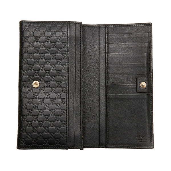 グッチ マイクログッチシマ 長財布 449396 ブラック レザー メンズ GUCCI 【中古】