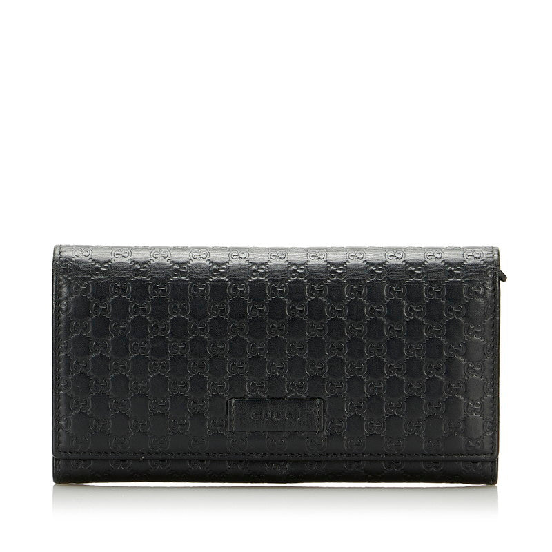 グッチ マイクログッチシマ 長財布 449396 ブラック レザー メンズ GUCCI 【中古】