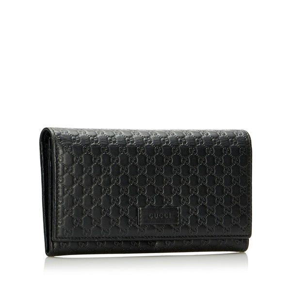 グッチ マイクログッチシマ 長財布 449396 ブラック レザー メンズ GUCCI 【中古】