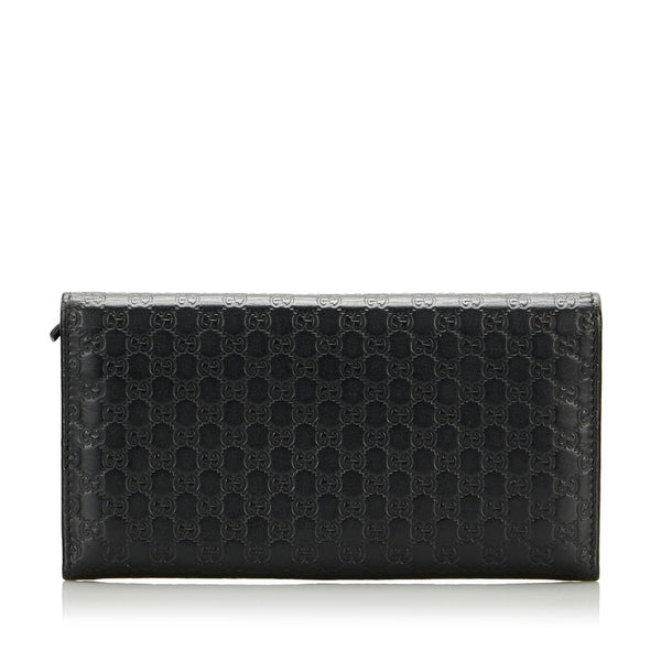 グッチ マイクログッチシマ 長財布 449396 ブラック レザー メンズ GUCCI 【中古】