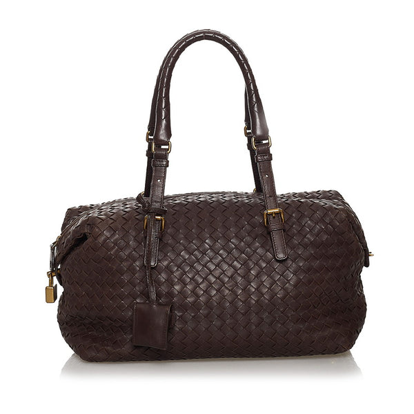 ボッテガヴェネタ イントレチャート 173398 ブラウン レザー ハンドバッグ レディース BOTTEGAVENETA 【中古】
