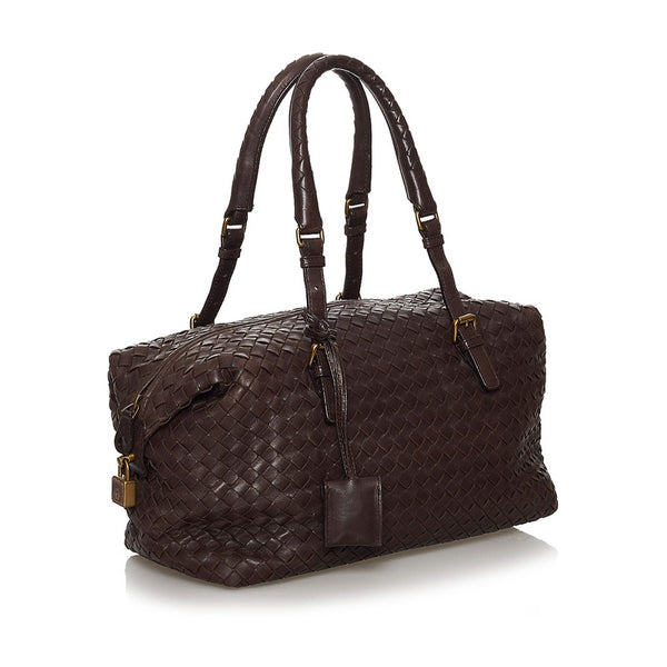 ボッテガヴェネタ イントレチャート 173398 ブラウン レザー ハンドバッグ レディース BOTTEGAVENETA 【中古】