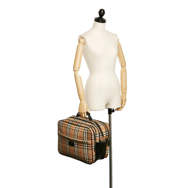 バーバリー ノバチェック シャドーホース ボストンバッグ トラベルバッグ  ベージュ キャンバス レザー レディース BURBERRY 【中古】