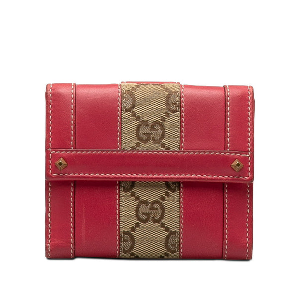 グッチ GGキャンバス スタッズ 二つ折り財布 120929 ブラウン ピンク レザー キャンバス レディース GUCCI 【中古】