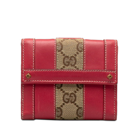 グッチ GGキャンバス スタッズ 二つ折り財布 120929 ブラウン ピンク レザー キャンバス レディース GUCCI 【中古】