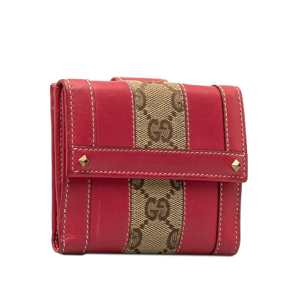 グッチ GGキャンバス スタッズ 二つ折り財布 120929 ブラウン ピンク レザー キャンバス レディース GUCCI 【中古】