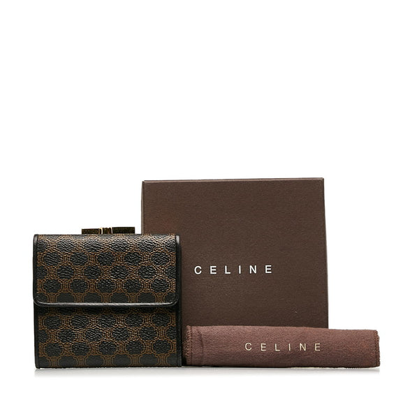 セリーヌ マカダム 二つ折り財布 ブラック PVC レザー レディース CELINE 【中古】