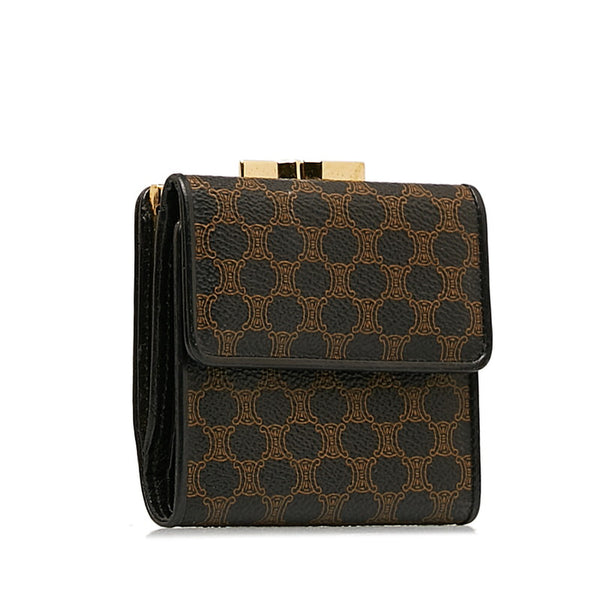 セリーヌ マカダム 二つ折り財布 ブラック PVC レザー レディース CELINE 【中古】