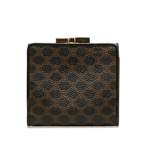 セリーヌ マカダム 二つ折り財布 ブラック PVC レザー レディース CELINE 【中古】