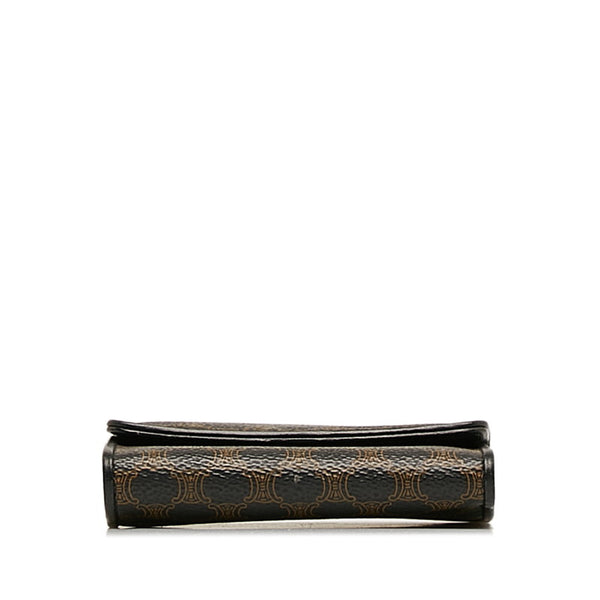 セリーヌ マカダム 二つ折り財布 ブラック PVC レザー レディース CELINE 【中古】