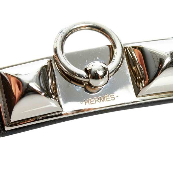エルメス リヴァル ドゥブルトゥール ブレスレット ブラック シルバー レザー メタル レディース HERMES 【中古】