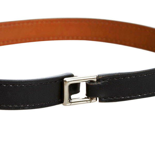 エルメス リヴァル ドゥブルトゥール ブレスレット ブラック シルバー レザー メタル レディース HERMES 【中古】