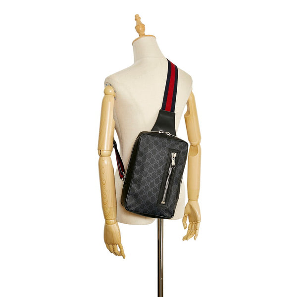 グッチ GGスプリーム ボディバッグ 478325 ブラック PVC レザー メンズ GUCCI 【中古】