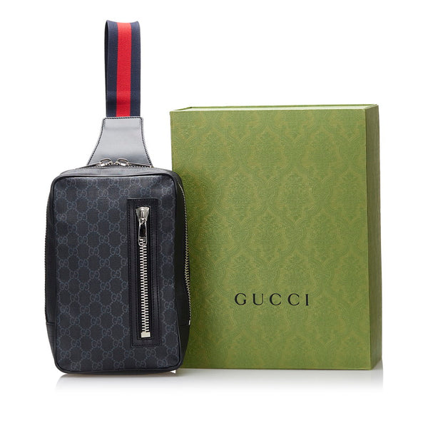 グッチ GGスプリーム ボディバッグ 478325 ブラック PVC レザー メンズ GUCCI 【中古】