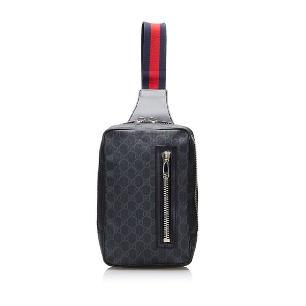 グッチ GGスプリーム ボディバッグ 478325 ブラック PVC レザー メンズ GUCCI 【中古】