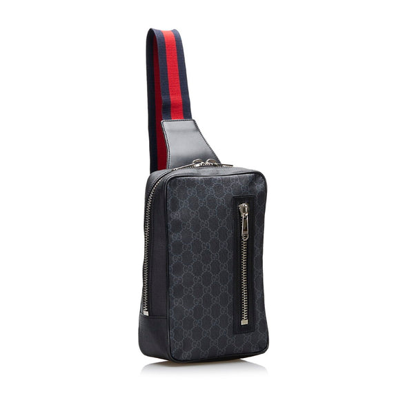 グッチ GGスプリーム ボディバッグ 478325 ブラック PVC レザー メンズ GUCCI 【中古】