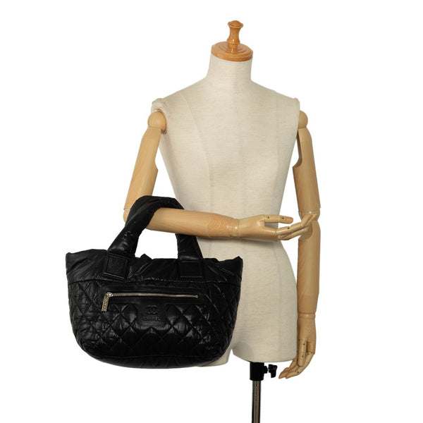 シャネル コココクーンPM ココマーク キルティング トートバッグ ブラック ナイロン レザー レディース CHANEL 【中古】