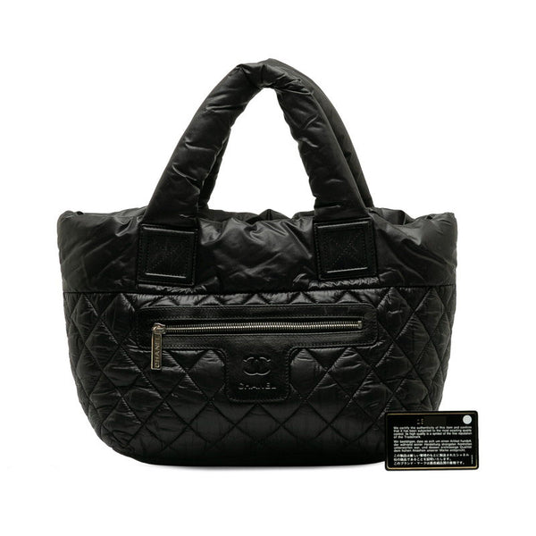 シャネル コココクーンPM ココマーク キルティング トートバッグ ブラック ナイロン レザー レディース CHANEL 【中古】