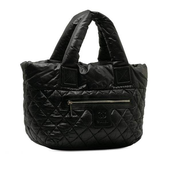 シャネル コココクーンPM ココマーク キルティング トートバッグ ブラック ナイロン レザー レディース CHANEL 【中古】