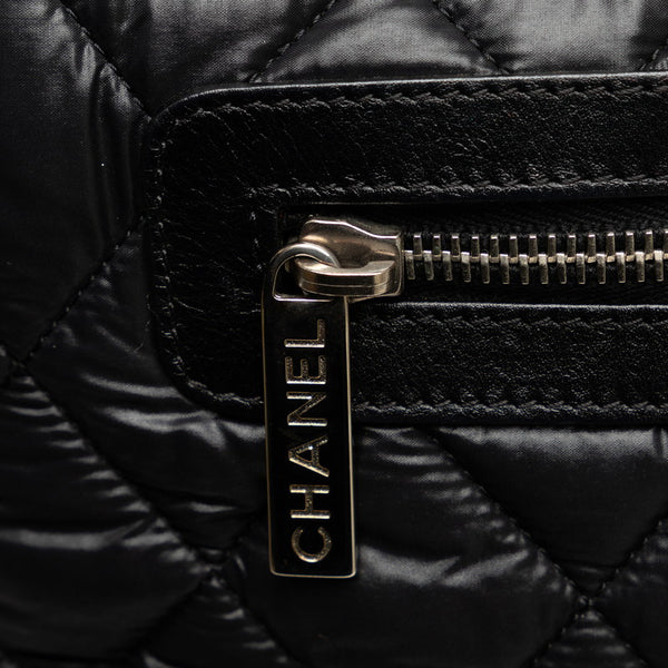 シャネル コココクーンPM ココマーク キルティング トートバッグ ブラック ナイロン レザー レディース CHANEL 【中古】