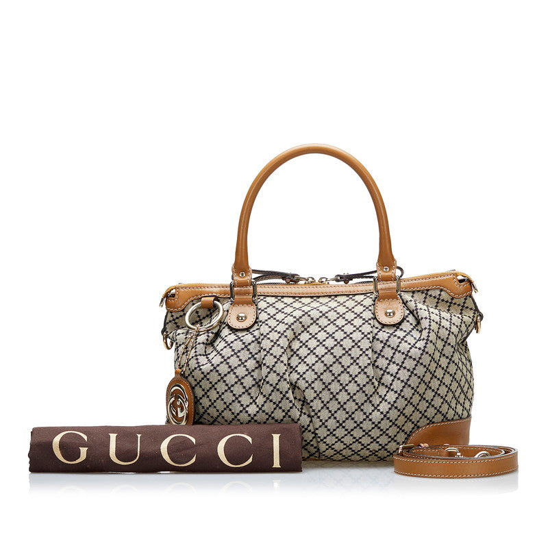 グッチ ディアマンテ ハンドバッグ ショルダーバッグ 2WAY 247902 ベージュ ブラック ブラウン キャンバス レザー レディース GUCCI 【中古】