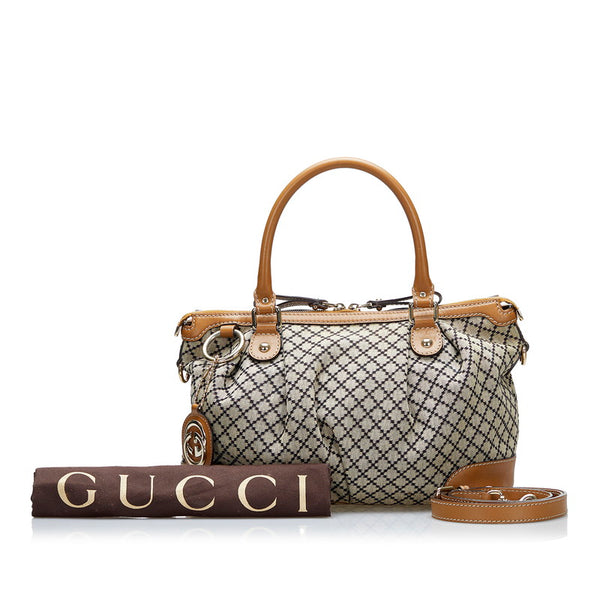 グッチ ディアマンテ ハンドバッグ ショルダーバッグ 2WAY 247902 ベージュ ブラック ブラウン キャンバス レザー レディース GUCCI 【中古】