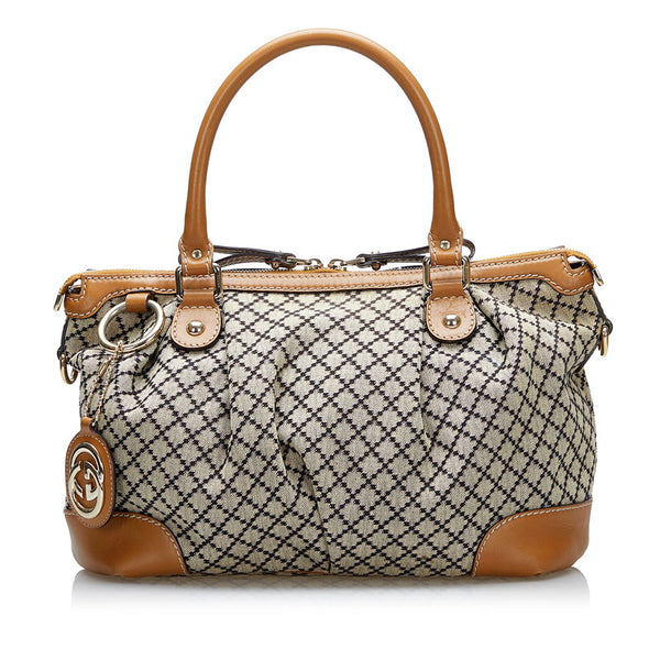 グッチ ディアマンテ ハンドバッグ ショルダーバッグ 2WAY 247902 ベージュ ブラック ブラウン キャンバス レザー レディース GUCCI 【中古】