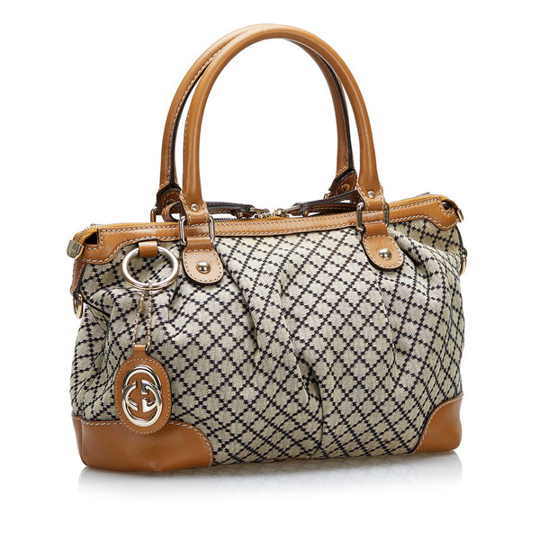 グッチ ディアマンテ ハンドバッグ ショルダーバッグ 2WAY 247902 ベージュ ブラック ブラウン キャンバス レザー レディース GUCCI 【中古】