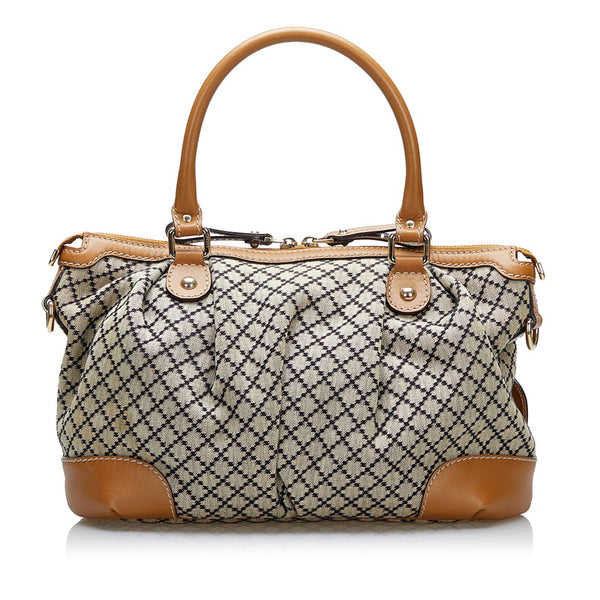 グッチ ディアマンテ ハンドバッグ ショルダーバッグ 2WAY 247902 ベージュ ブラック ブラウン キャンバス レザー レディース GUCCI 【中古】