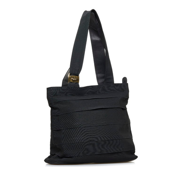 サルヴァトーレフェラガモ ヴァラ フリル ハンドバッグ トートバッグ AU-21 4240 ブラック キャンバス レザー レディース Salvatore Ferragamo 【中古】