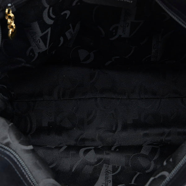 サルヴァトーレフェラガモ ヴァラ フリル ハンドバッグ トートバッグ AU-21 4240 ブラック キャンバス レザー レディース Salvatore Ferragamo 【中古】