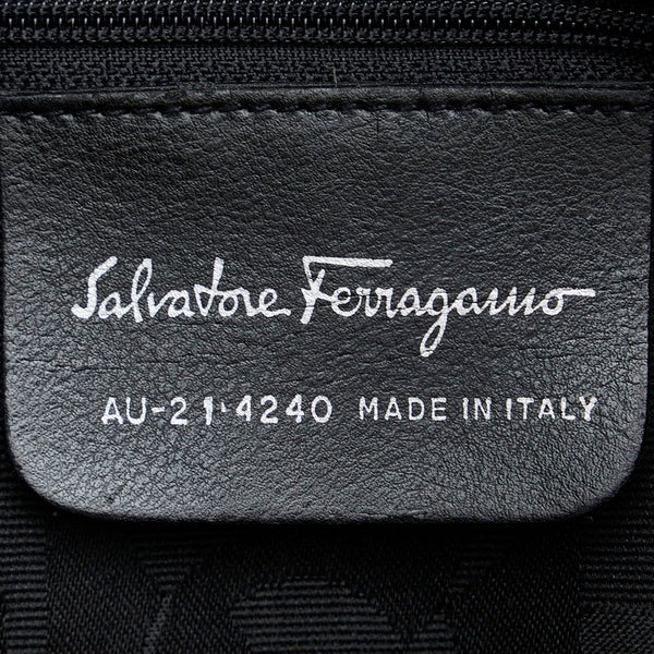 サルヴァトーレフェラガモ ヴァラ フリル ハンドバッグ トートバッグ AU-21 4240 ブラック キャンバス レザー レディース Salvatore Ferragamo 【中古】