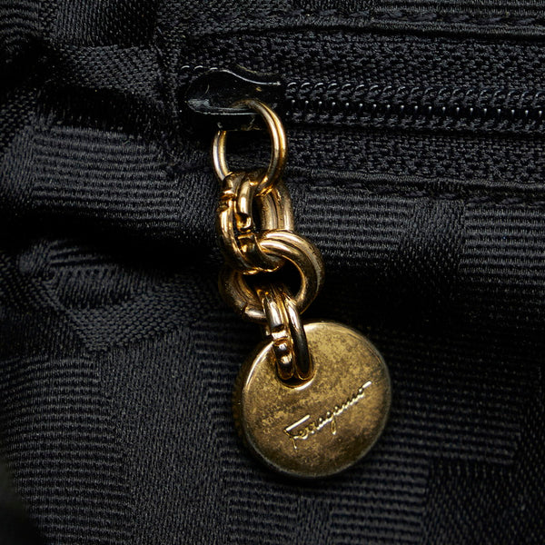 サルヴァトーレフェラガモ ヴァラ フリル ハンドバッグ トートバッグ AU-21 4240 ブラック キャンバス レザー レディース Salvatore Ferragamo 【中古】