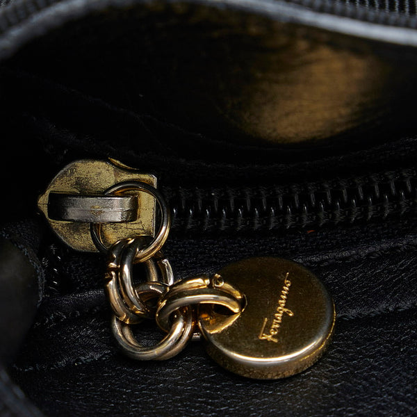 サルヴァトーレフェラガモ ヴァラ フリル ハンドバッグ トートバッグ AU-21 4240 ブラック キャンバス レザー レディース Salvatore Ferragamo 【中古】