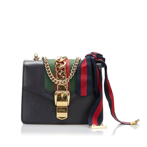 グッチ シェリーライン シルヴィ スモール 斜め掛け チェーン ショルダーバッグ  431666 ブラック レザー レディース GUCCI 【中古】