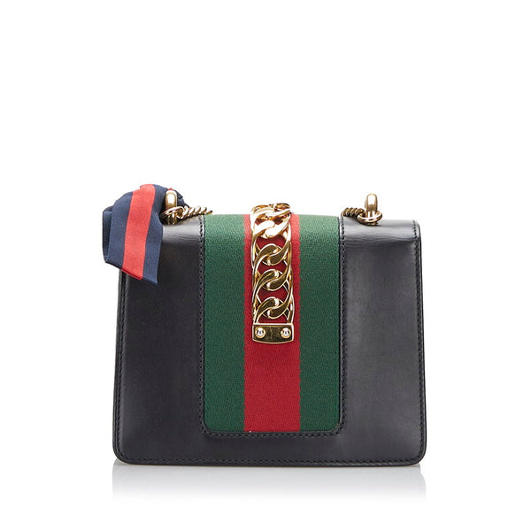 グッチ シェリーライン シルヴィ スモール 斜め掛け チェーン ショルダーバッグ  431666 ブラック レザー レディース GUCCI 【中古】