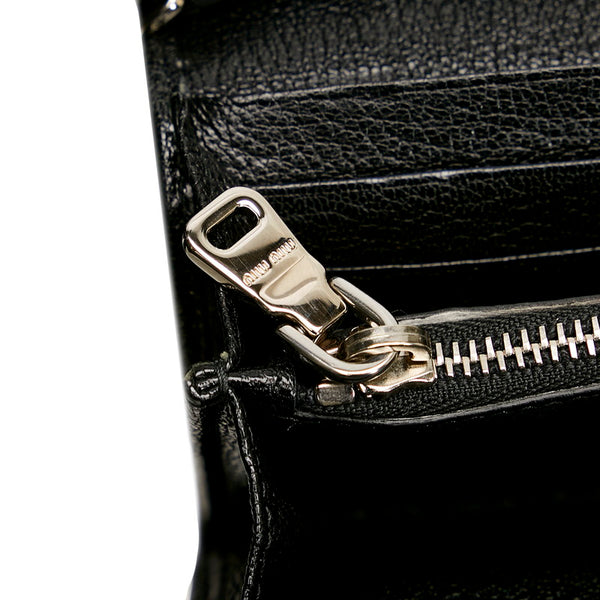 ミュウミュウ ビジュー マドラスクリスタル チェーンウォレット 長財布 2WAY 5MT001 ブラック レザー レディース MIUMIU 【中古】