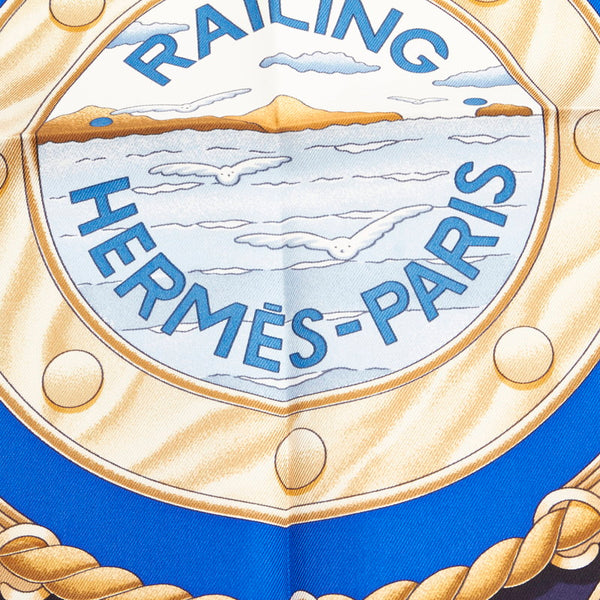 カレ90 RAILING 船の手摺 スカーフ ネイビー ホワイト シルク レディース 【中古】