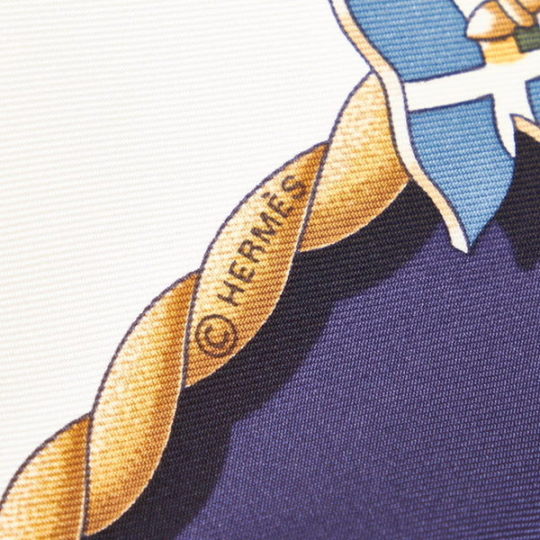 カレ90 RAILING 船の手摺 スカーフ ネイビー ホワイト シルク レディース 【中古】