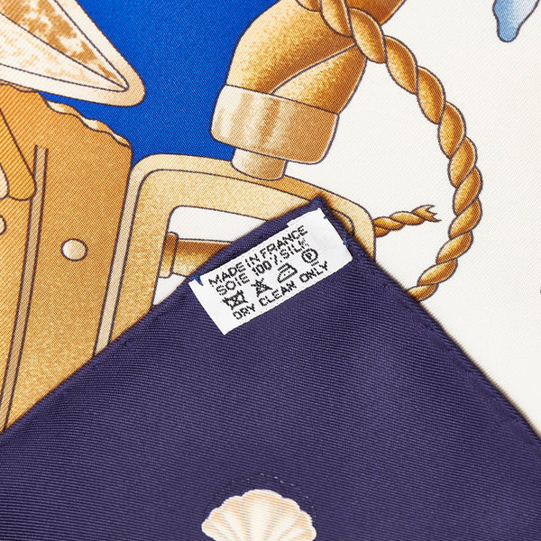 カレ90 RAILING 船の手摺 スカーフ ネイビー ホワイト シルク レディース 【中古】