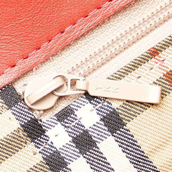バーバリー ノバチェック シャドーホース ショルダーバッグ レッド  レザー スウェード レディース BURBERRY 【中古】