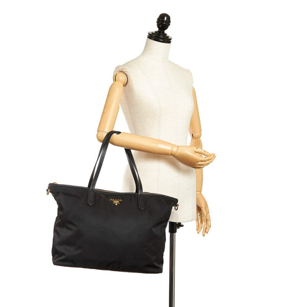 プラダ トートバッグ ブラック ナイロン レザー レディース PRADA 【中古】