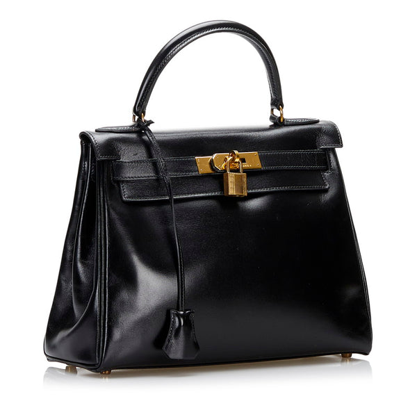 エルメス ケリー28 ハンドバッグ ショルダーバッグ 2WAY ブラック ボックスカーフ レディース HERMES 【中古】