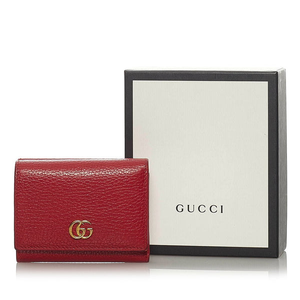 グッチ プチマーモント 474746 レッド レザー 三つ折り財布 レディース GUCCI 【中古】