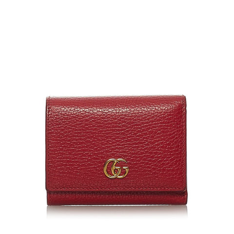 グッチ プチマーモント 474746 レッド レザー 三つ折り財布 レディース GUCCI 【中古】