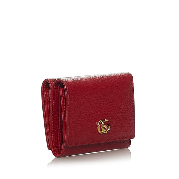 グッチ プチマーモント 474746 レッド レザー 三つ折り財布 レディース GUCCI 【中古】