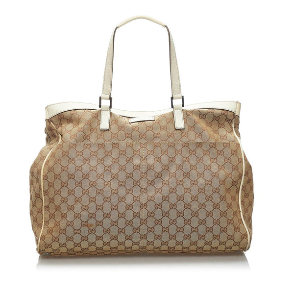 グッチ GGキャンバス トートバッグ 153213 ベージュ ホワイト キャンバス レザー レディース GUCCI 【中古】