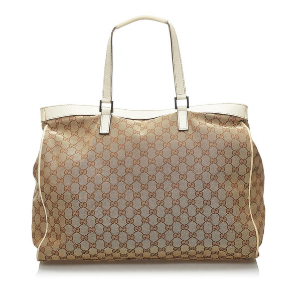 グッチ GGキャンバス トートバッグ 153213 ベージュ ホワイト キャンバス レザー レディース GUCCI 【中古】