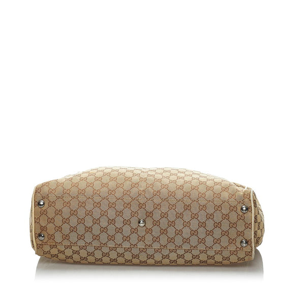 グッチ GGキャンバス トートバッグ 153213 ベージュ ホワイト キャンバス レザー レディース GUCCI 【中古】