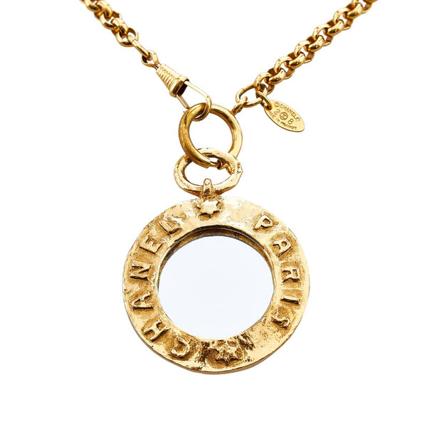 シャネル ヴィンテージ ココマーク ミラー ネックレス ゴールド メッキ ガラス レディース CHANEL 【中古】